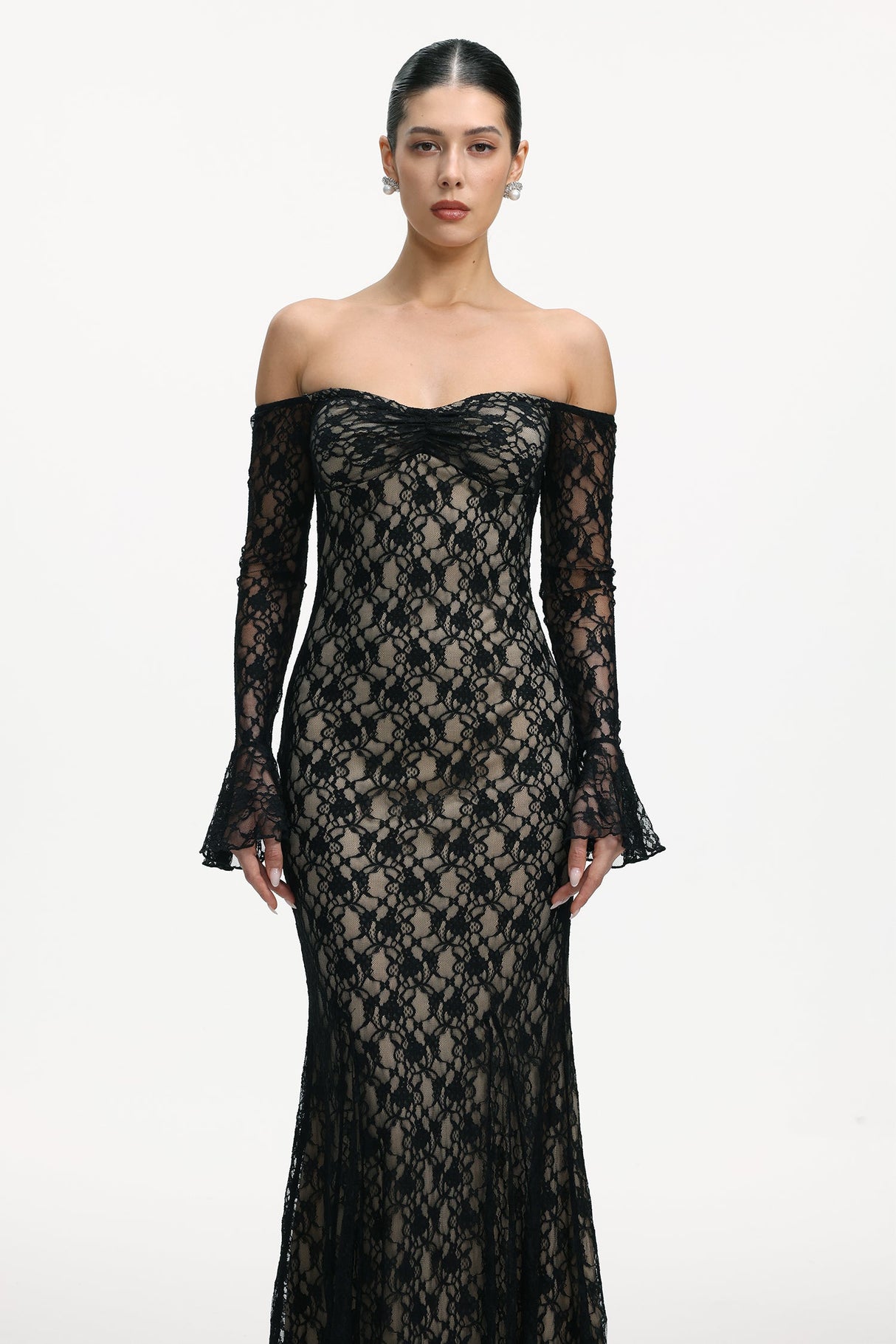 April Black Lace Off-Shoulder Formal Dress