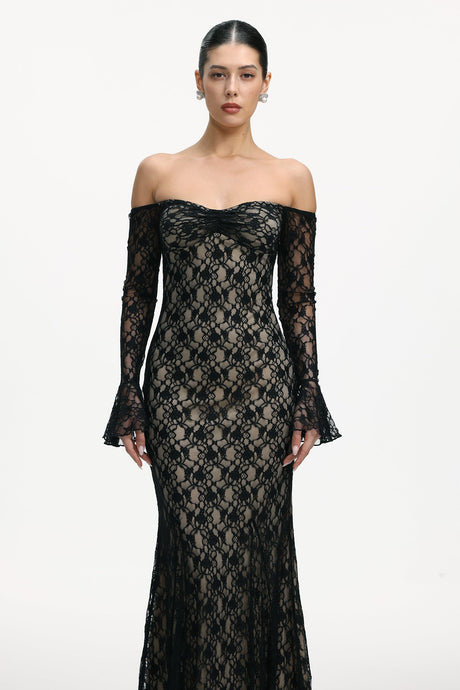 April Black Lace Off-Shoulder Formal Dress
