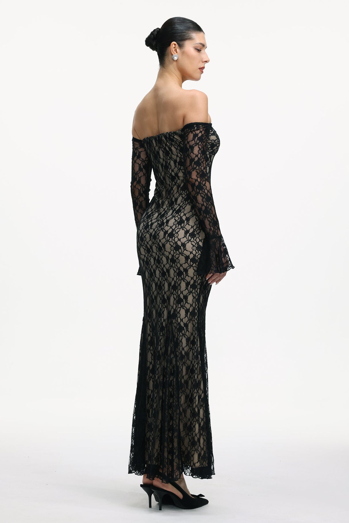 April Black Lace Off-Shoulder Formal Dress