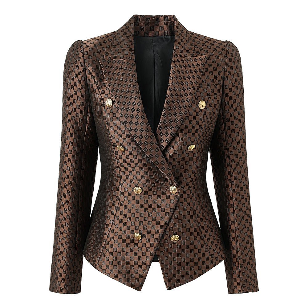 April Blazer - Tailored Double - Breasted Silhouette - Geometric Pattern - Slim Fit - Luxurious Fabric - Versatile Styling