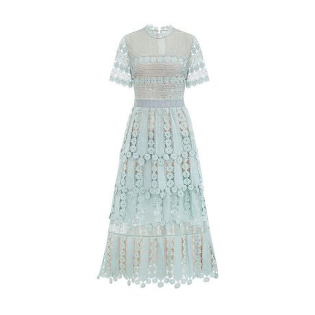 April Midi Dress Green Floral Embroidered Tiered Design & Cut - Out