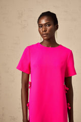 April Mini Dress - Round Neck - Short Sleeves - Bowknot Detailing - Rear Zip Fastening
