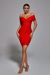 April Red Off-Shoulder Elegance Dress