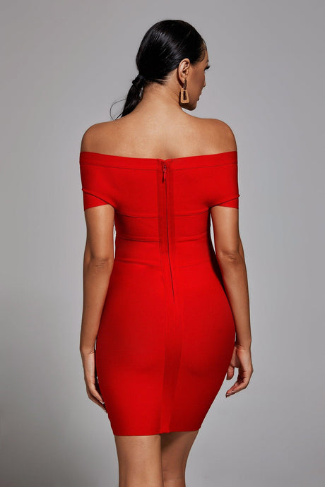 April Red Off-the-Shoulder Elegance Dress