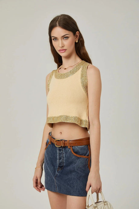 April Vest Top - U - neckline - Sleeveless - Sequined Embellishment