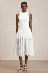 April White Lace Sleeveless Mid-Calf Dress for Women