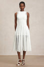 April White Lace Sleeveless Mid-Calf Dress for Women