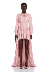 Arabella Pink Ruffled Asymmetrical Maxi Dress