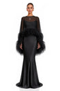 Araminta Black Maxi Dress  Shawl Set with Feather Trim