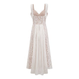 Arantxa white lace pleated maxi dress