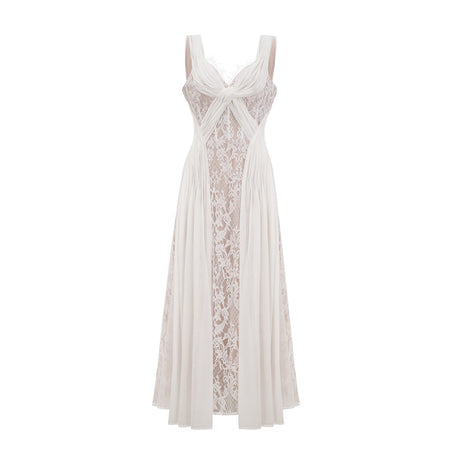 Arantxa white lace pleated maxi dress