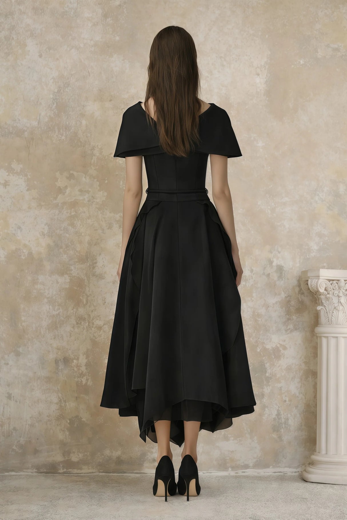 Aria Black Asymmetrical Shawl  Tulle Panel Dress Set