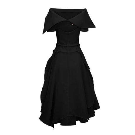 Aria Black Asymmetrical Shawl  Tulle Panel Dress Set