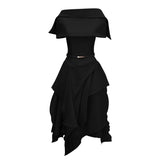 Aria Black Asymmetrical Shawl  Tulle Panel Dress Set