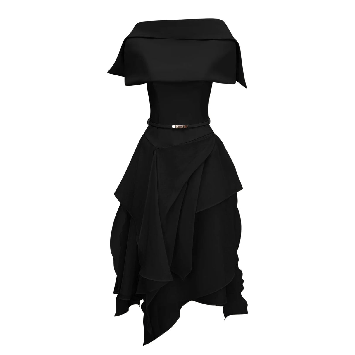Aria Black Asymmetrical Shawl  Tulle Panel Dress Set