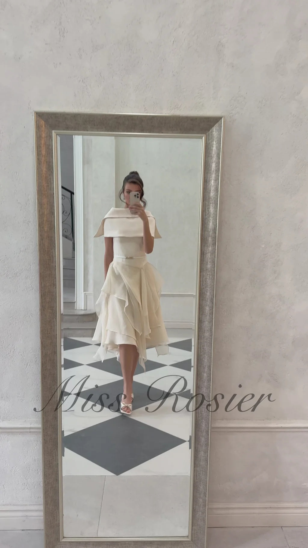 Aria White Asymmetrical Shawl  Tulle Panel Dress Set