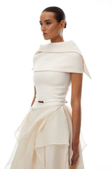 Aria White Asymmetrical Shawl  Tulle Panel Dress Set