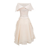 Aria White Asymmetrical Shawl  Tulle Panel Dress Set