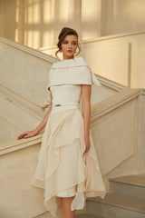 Aria White Asymmetrical Shawl  Tulle Panel Dress Set