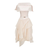 Aria White Asymmetrical Shawl  Tulle Panel Dress Set