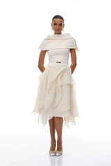 Aria White Asymmetrical Shawl  Tulle Panel Dress Set