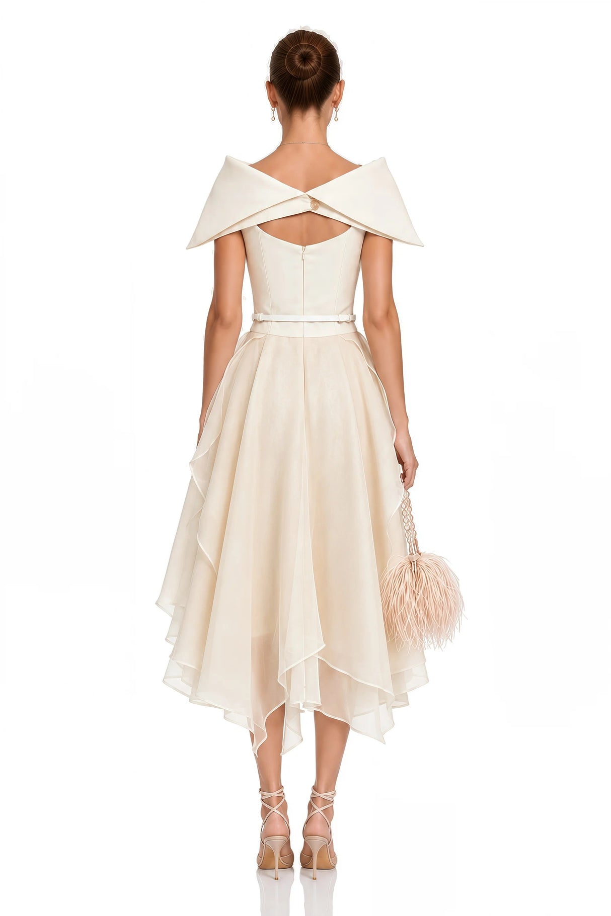 Aria White Asymmetrical Shawl  Tulle Panel Dress Set
