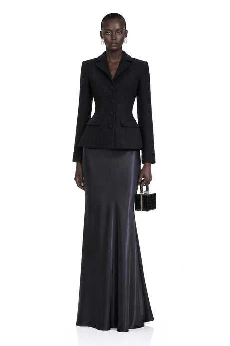 Ariadna Black Tweed Jacket  Satin Skirt Set