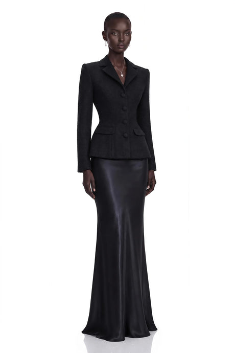 Ariadna Black Tweed Jacket  Satin Skirt Set