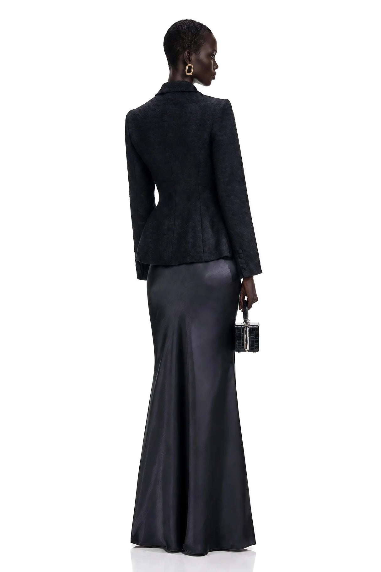 Ariadna Black Tweed Jacket  Satin Skirt Set
