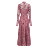 Ariadne Pink Flocked Tulle Maxi Dress