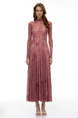Ariadne Pink Flocked Tulle Maxi Dress