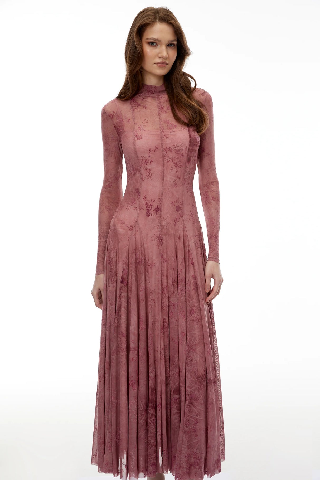 Ariadne Pink Flocked Tulle Maxi Dress