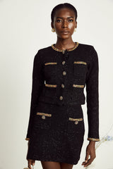 Ariane black sequined tweed jacket  skirt matching set