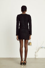 Ariane black sequined tweed jacket  skirt matching set