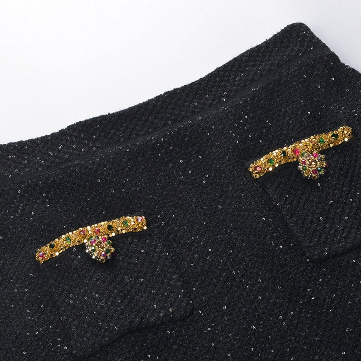 Ariane black sequined tweed jacket  skirt matching set