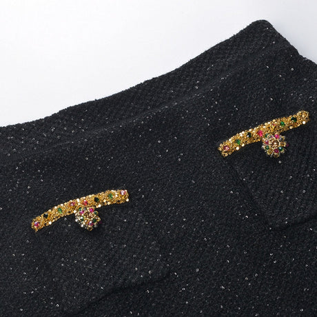 Ariane black sequined tweed jacket  skirt matching set