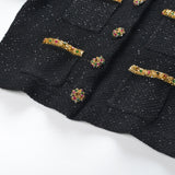 Ariane black sequined tweed jacket  skirt matching set