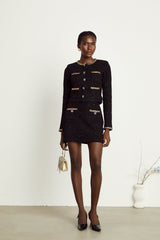 Ariane black sequined tweed jacket  skirt matching set