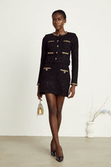 Ariane black sequined tweed jacket  skirt matching set