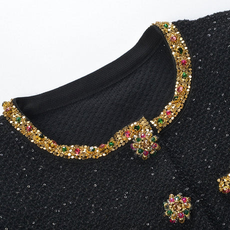 Ariane black sequined tweed jacket  skirt matching set