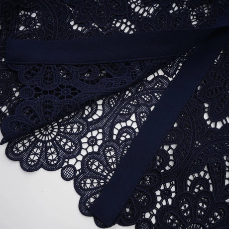Ariane darkblue floral crochetlace midi dress