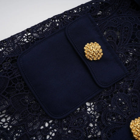 Ariane darkblue floral crochetlace midi dress