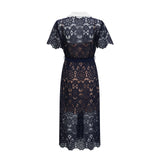 Ariane darkblue floral crochetlace midi dress
