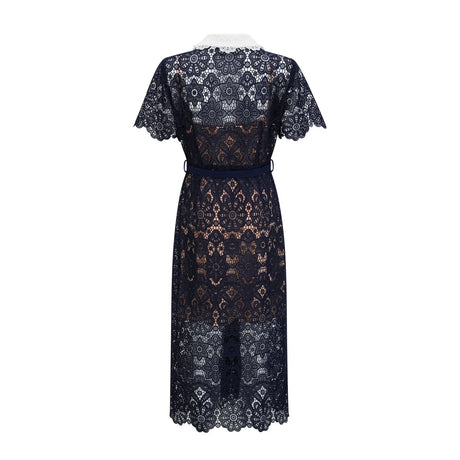 Ariane darkblue floral crochetlace midi dress