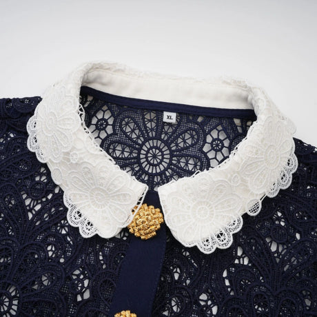 Ariane darkblue floral crochetlace midi dress