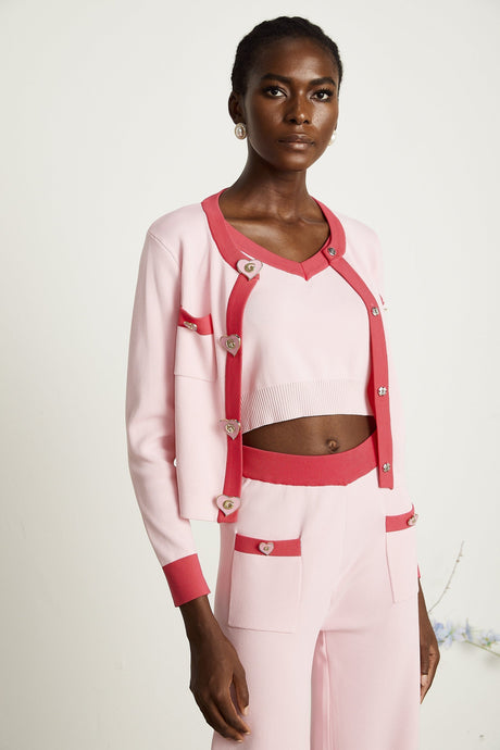 Ariane pink knitted cardigan  vest top  trousers matching set