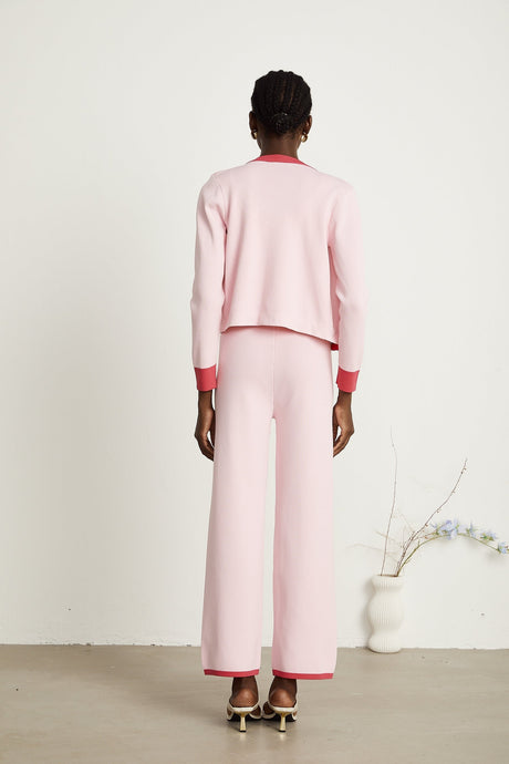 Ariane pink knitted cardigan  vest top  trousers matching set