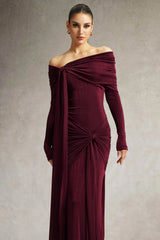 Arianna Burgundy Off-Shoulder Ruched Dress