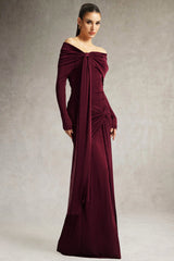 Arianna Burgundy Off-Shoulder Ruched Dress