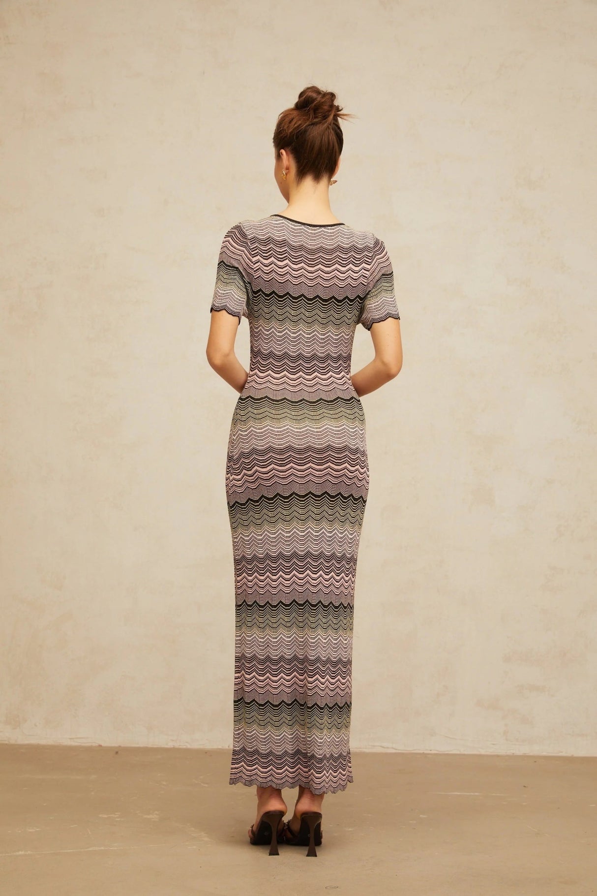 Arianna Maxi Dress Pink Wavy Crochet Knit